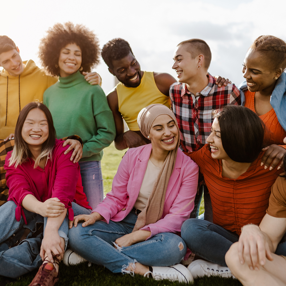 group of young multiracial friends having fun