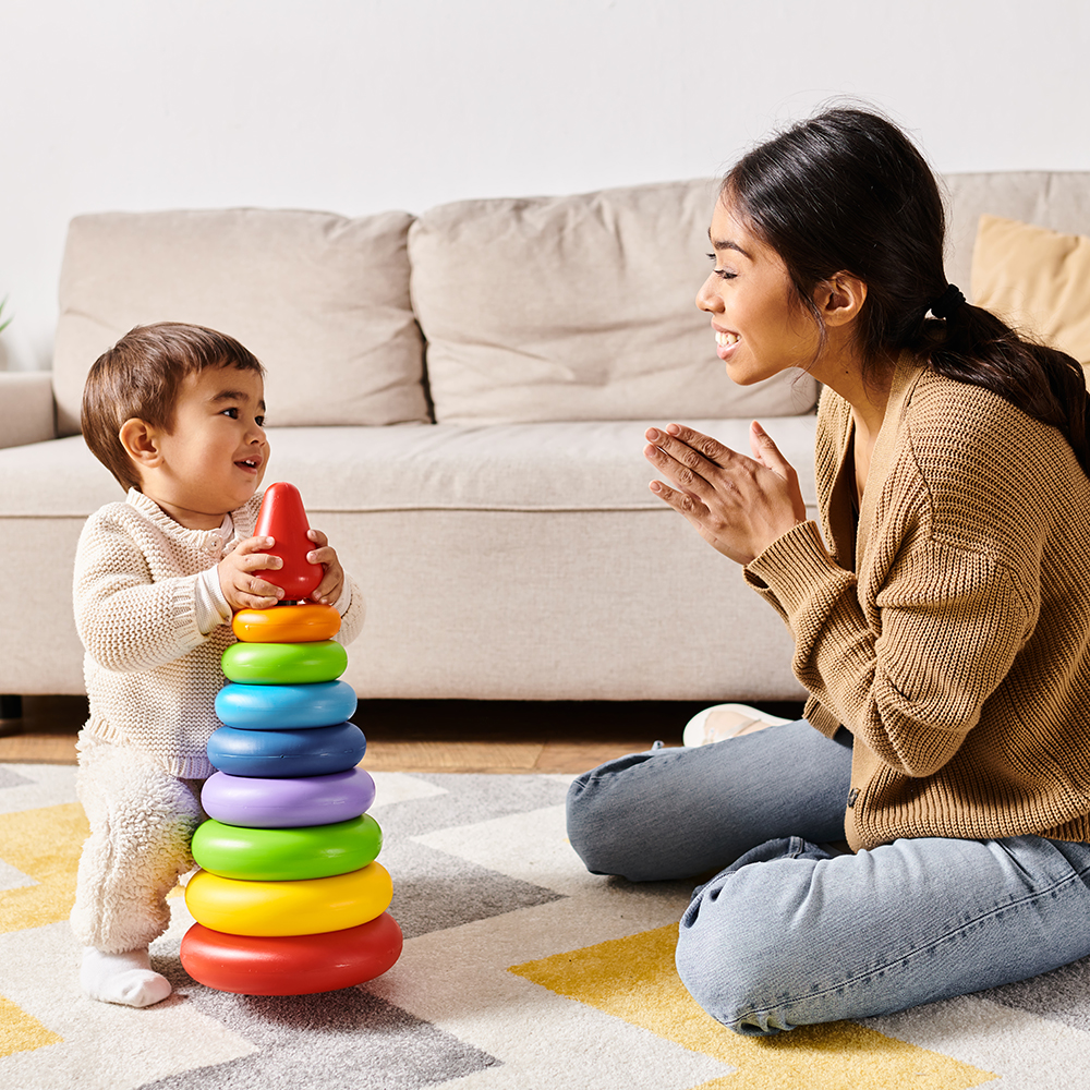 joyful bonding mother engages with child